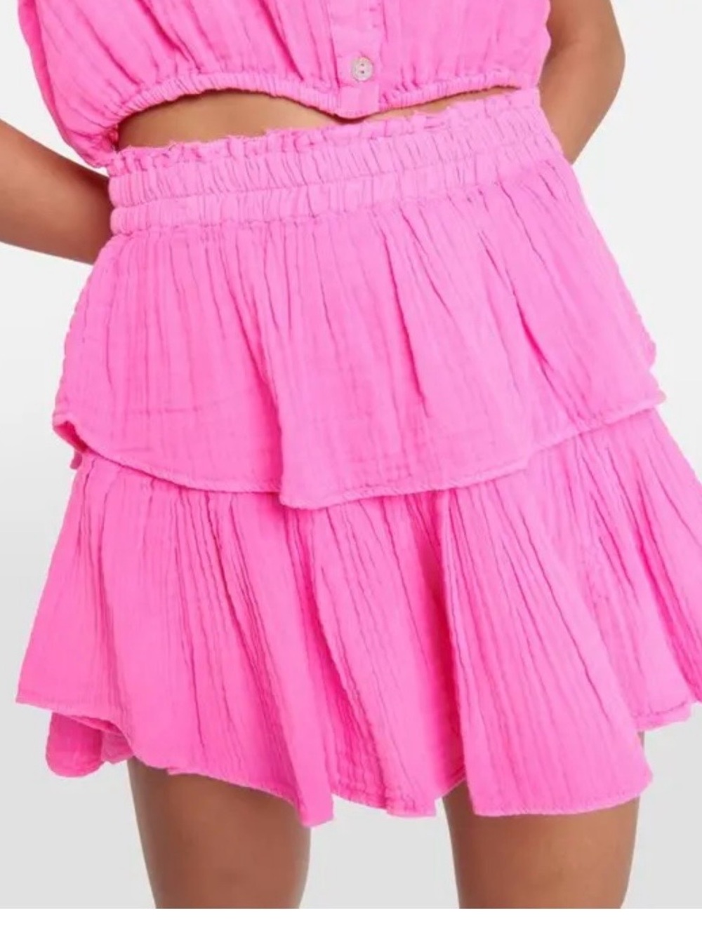LoveShackFancy Hot Pink RuffleTiered Mini Skirt Size XS Beach Vacation Coverup - Picture 7 of 8